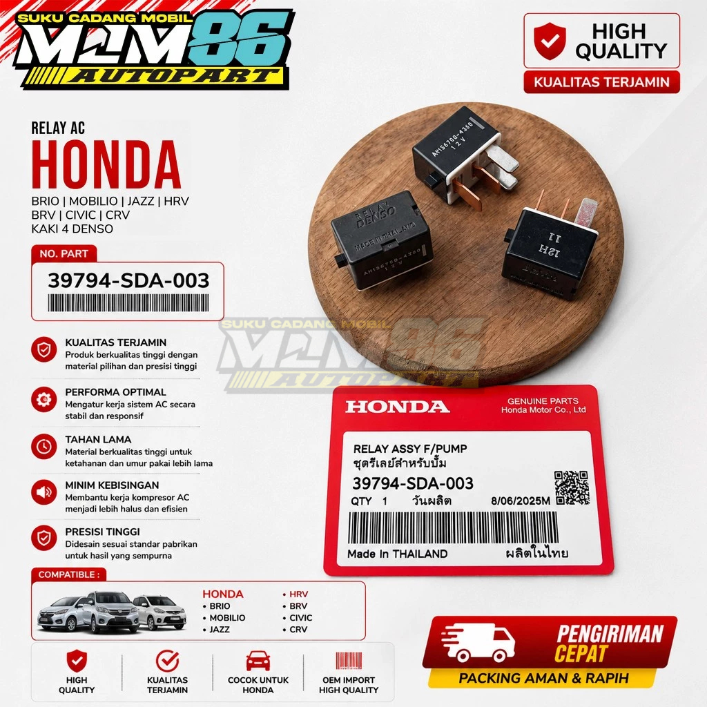 Relay AC Honda Brio Mobilio Jazz HRV BRV Civic CRV 39794-SDA-003 Kaki 4 Denso