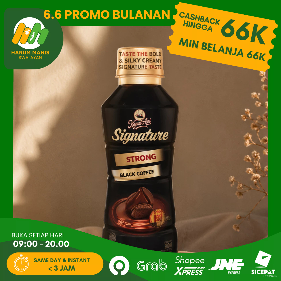 KAPAL API SIGNATURE STRONG 200ML / KOPI KAPAL API BLACK COFFEE DENGAN GULA AREN / KOPI HITAM 200ML