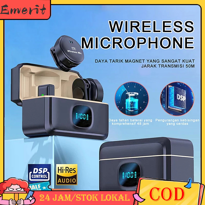 Q8 Mikrofon Clip Wireless Magnet – Dual Mikrofon Lavalier, Plug & Play untuk HP, Mikrofon Lapel