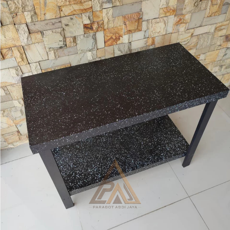 Meja Serbaguna Minimalis 2 Susun Motif Granit Hitam Meja Dapur Rak Bawah Kokoh | Meja Kompor