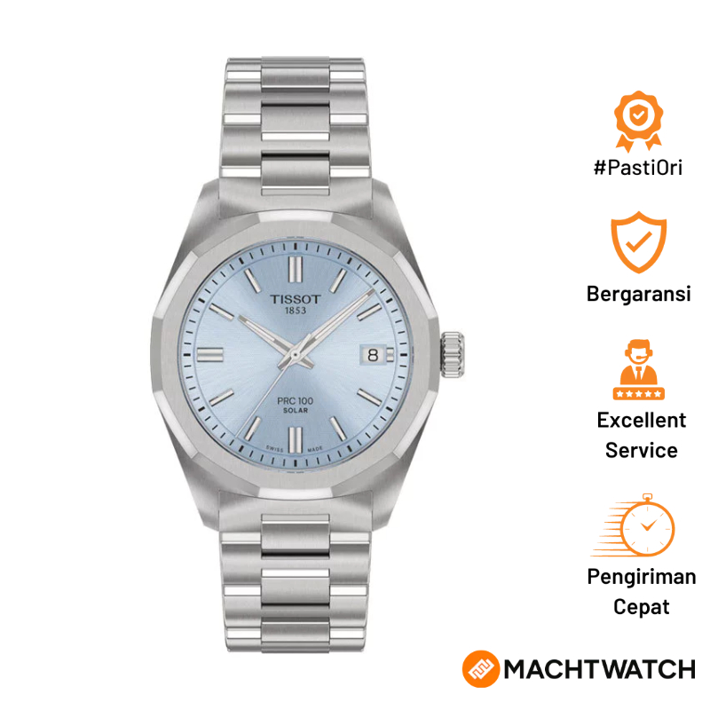Jam Tangan Wanita Tissot PRC 100 Solar 34mm T-Classic T151.822.11.351.00 Ice Blue Dial Stainless Ste