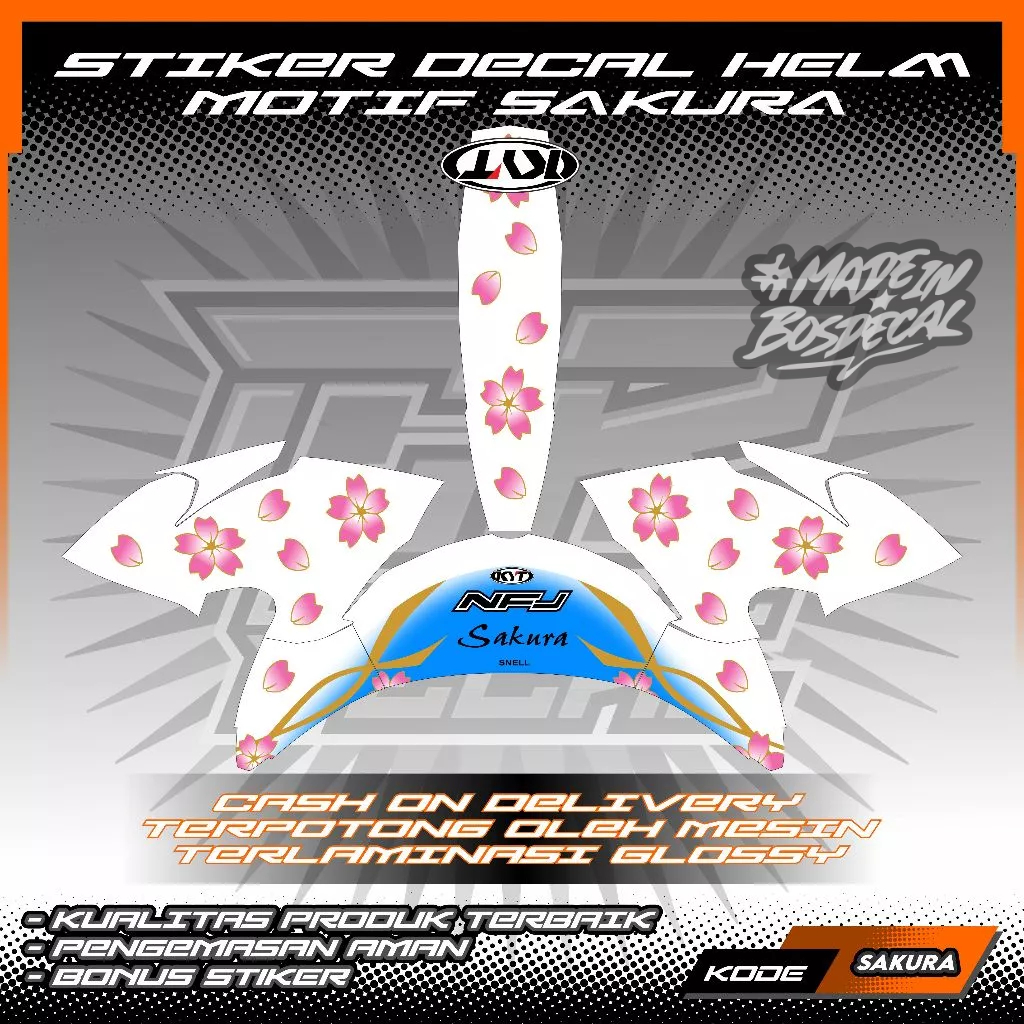 STIKER DECAL HELM HALF FACE MOTIF SAKURA