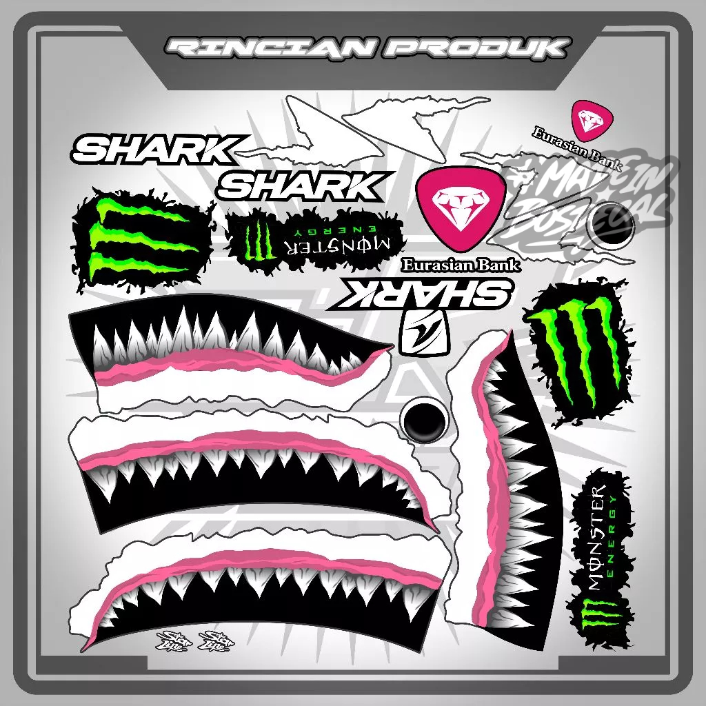 STIKER HELM MOTIF Shark Race R Pro Lorenzo White Shark