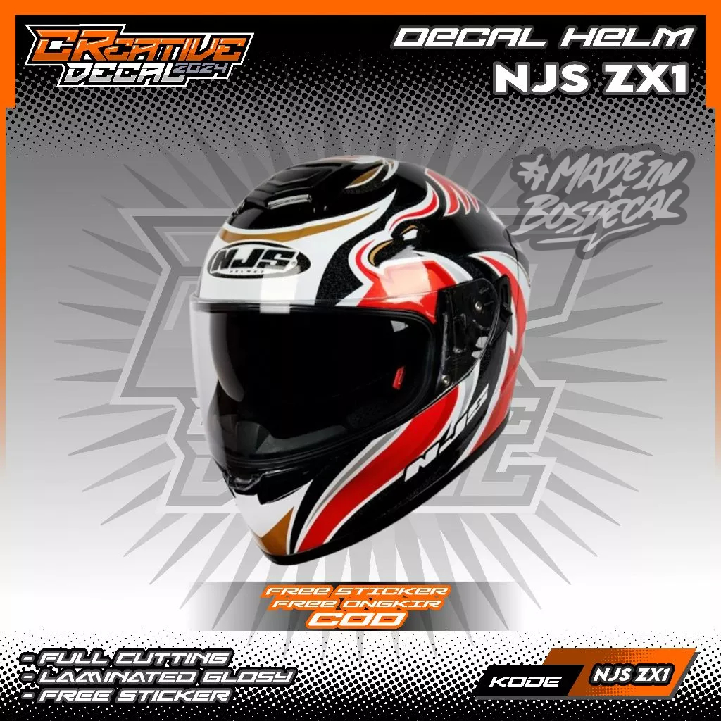 STIKER DECAL HELM NJS ZX-1 FULLFACE | DECAL HELM | DECAL STIKER