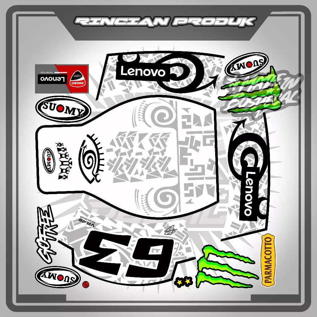 WATER SLIDE DECAL HELM FULL FACE/HALF FACE UNIVERSAL MOTIF PECCO BAGNIA V1