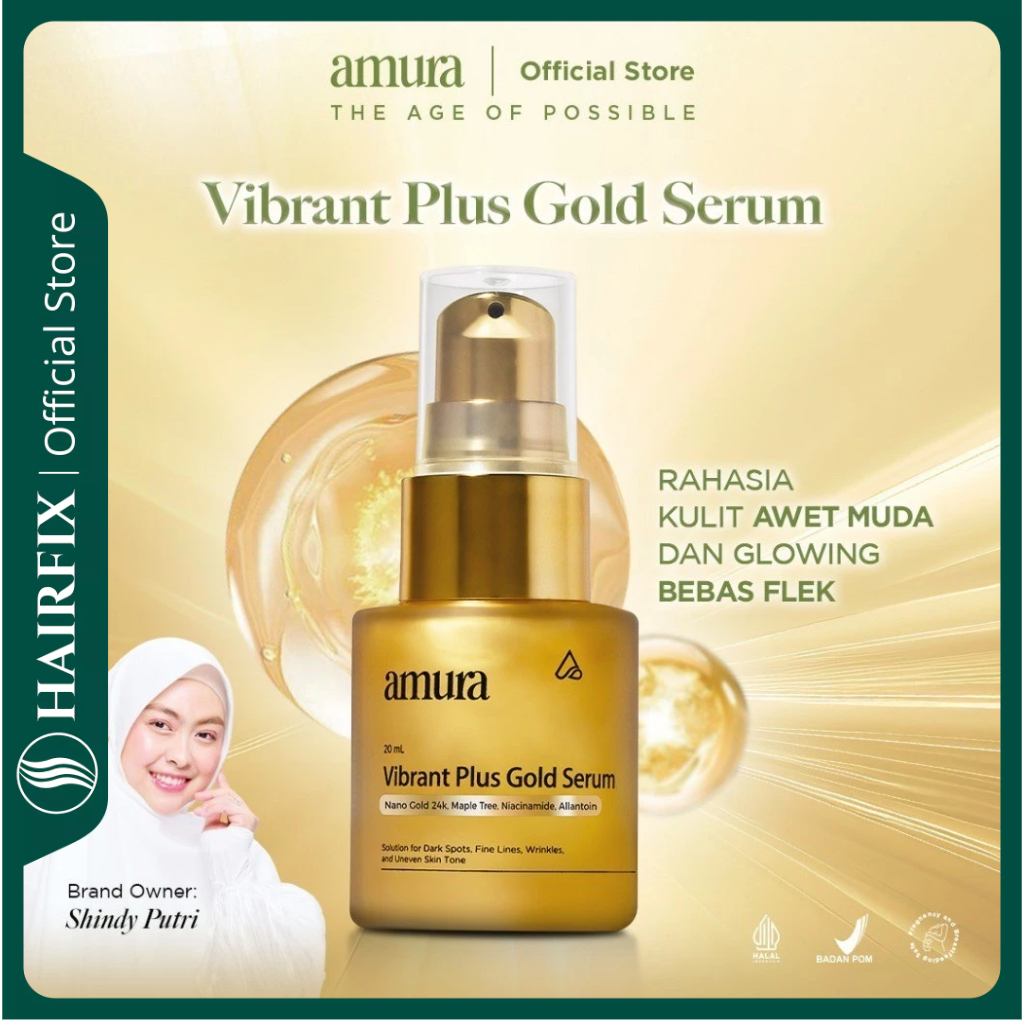 Amura Vibrant Plus Gold Serum 20ml | Serum Anti-Aging & Brightening dengan Nano Gold 24K