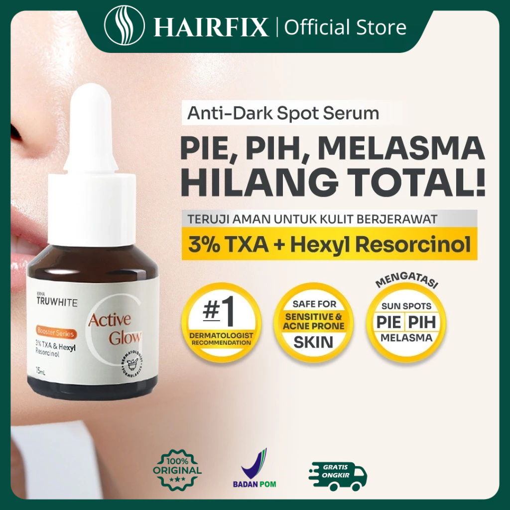 ERHA Truwhite Active Glow Booster 15ml – Serum 3% Tranexamic Acid & Hexylresorcinol untuk Melasma, F