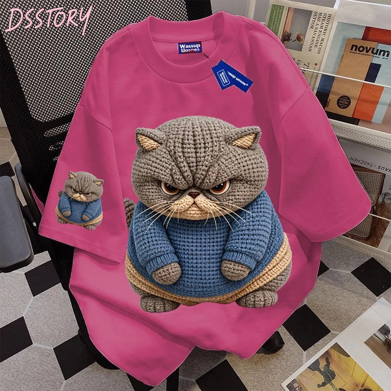 [COD]DSSTORY | Korean style Kucing Gemuk print Anti-Uv50+ T-shirt | Kaos Wanita Oversize | Baju atas