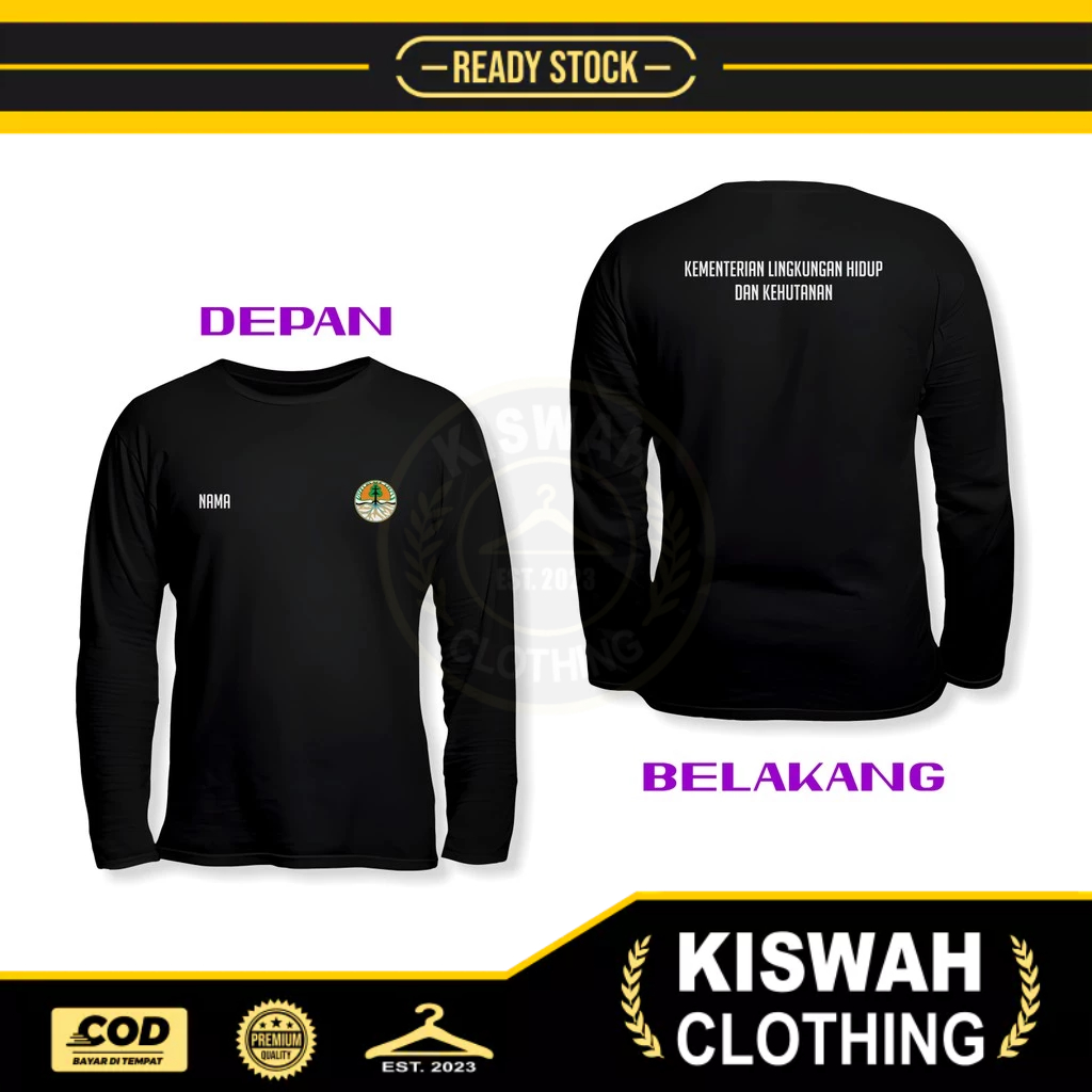 Kaos Tshirt KLHK Kementerian Lingkungan Hidup dan Kehutanan Gratis Nama DB Lengan Panjang Baju Pemer