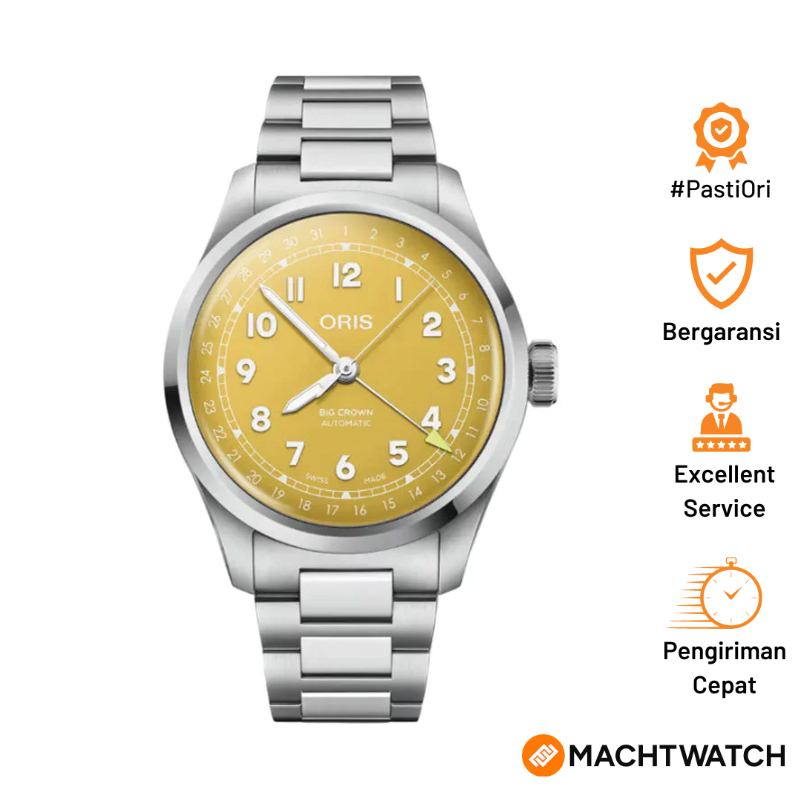 Jam Tangan Pria Oris Big Crown 01-754-7798-4069-07-8-20-06 Pointer Date Yellow Dial Stainless Steel 