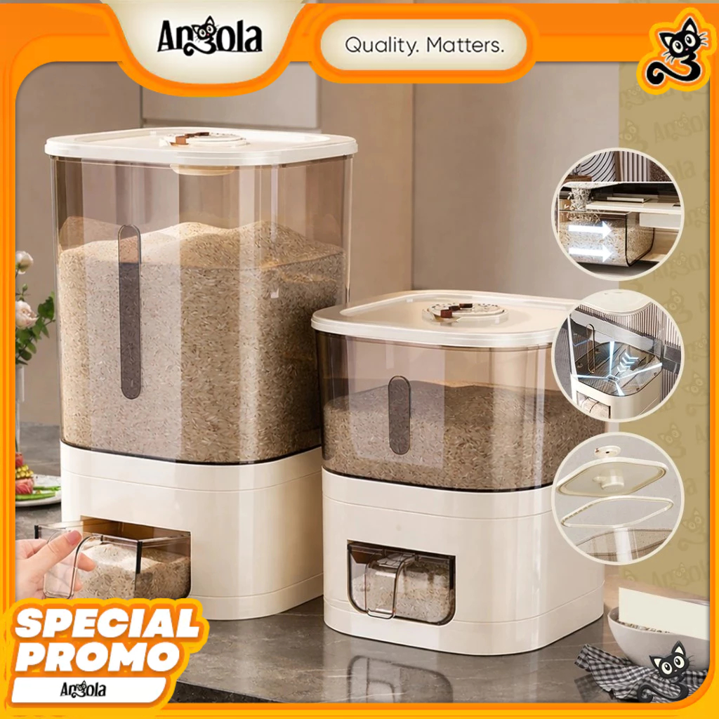 Angola Dispenser Tempat Beras 5kg-10kg Rice Dispenser E50A-E51A Tempat Wadah Penyimpanan Beras Rice 