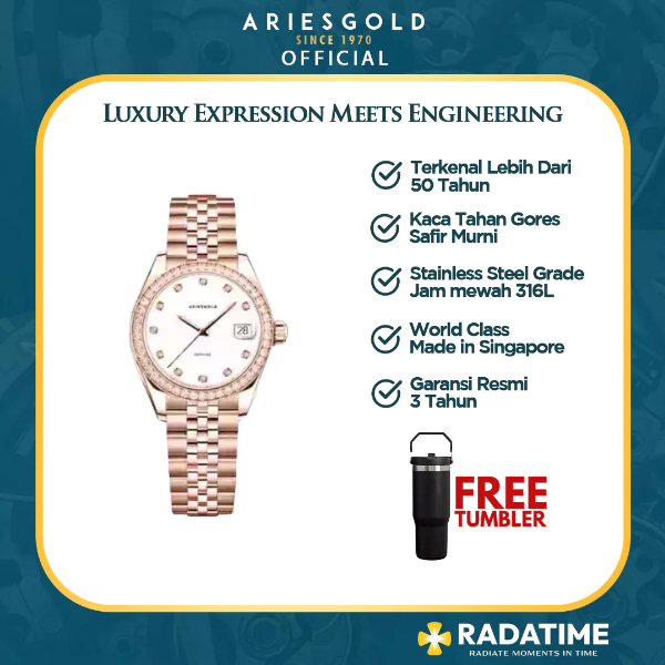 [FREE TUMBLER] Jam Tangan Wanita Aries Gold Heritage Original Rose Gold Garansi B-1069-RG-MP