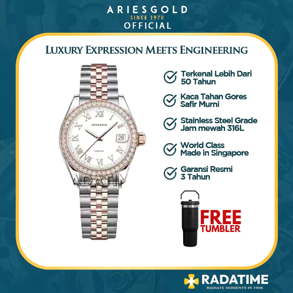 [FREE 300K INTERCHANGEABLE BEZEL] Jam Tangan Wanita Aries Gold L-1070R-2TR-RW Heritage Free Bezel 10