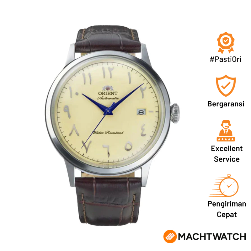 Jam Tangan Pria Orient Classic RA-AC0039Y Bambino Automatic Ivory Arabic Dial Brown Leather Strap