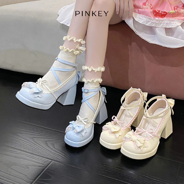 PINKEY P366 Sepatu Hak Tinggi Tampil Cantik Korean Style Platform Hak Tebal Shoes