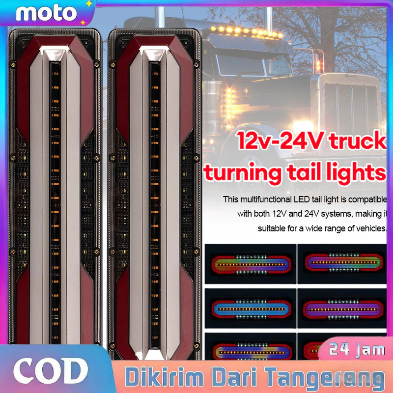 SEPASANG Stop Lamp Truk 12-24 Volt Senja Nyala Rgb Rem Kedip Model Kotak 366