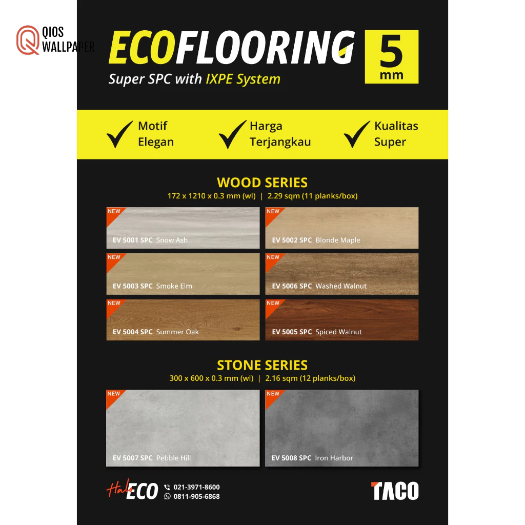 Vinyl Taco SPC tebal 5mm cover 2,29m² / Luxury SPC Vinyl ECO Flooring Taco