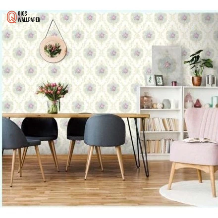 WALLPAPER DINDING MOTIF BUNGA SHABBY CHIC PINK BIRU