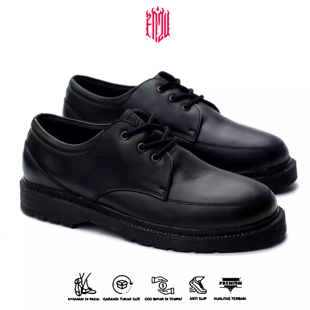 Sepatu Docmart Formal Pria Kulit Asli Hitam