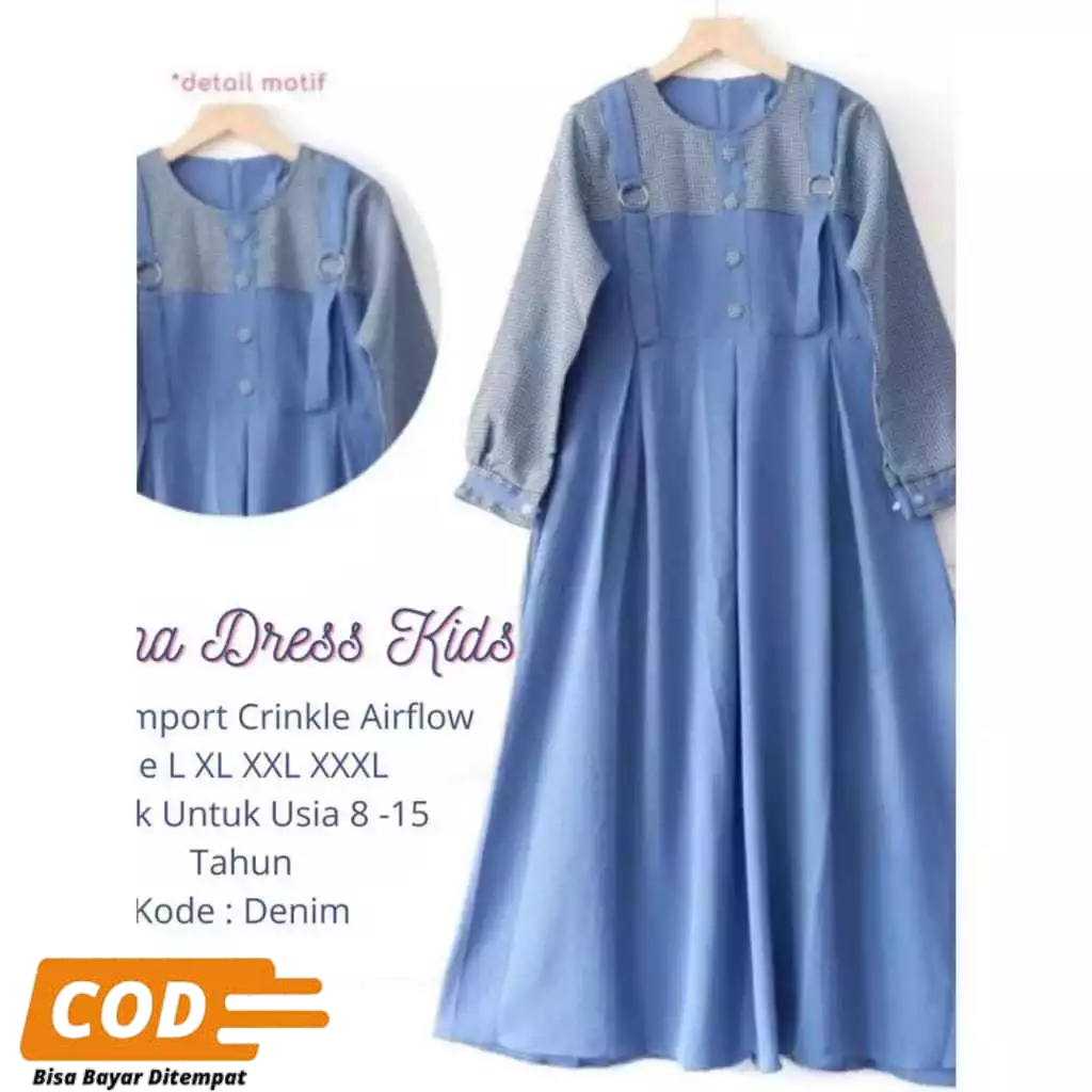 baju muslim anak motif kotak elegan/gamis anak tanggung kotak 7-14 tahun