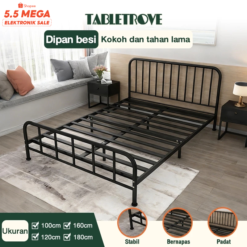 TABLETROVE Tempat Tidur Besi Tempat Tidur Dipan Ranjang Besi Rangka Ranjang  Dipan Tempat Tidur