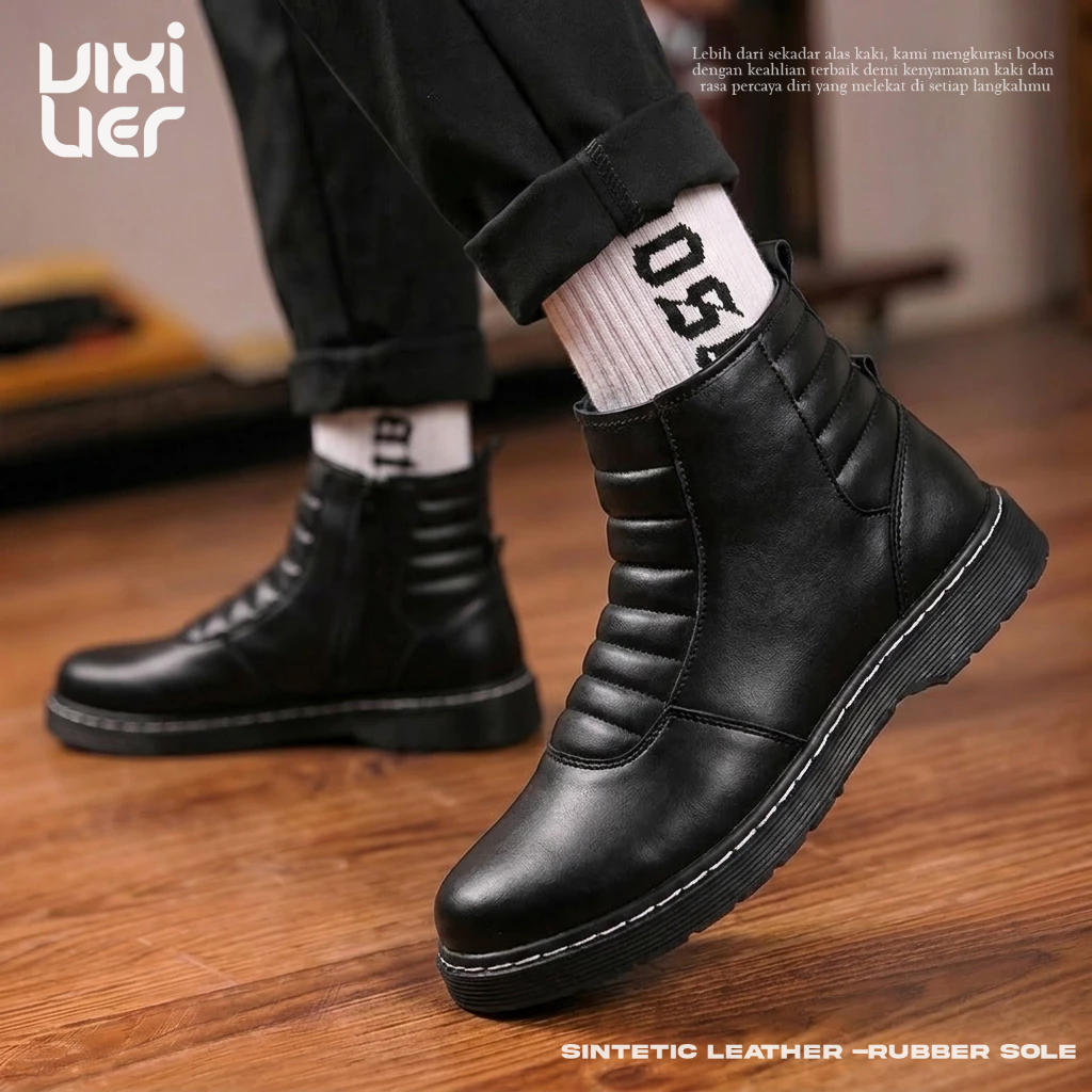 VIXILIER - Sepatu Pantofel Boots Resleting Formal Hitam Docmart Pria - SHEENA