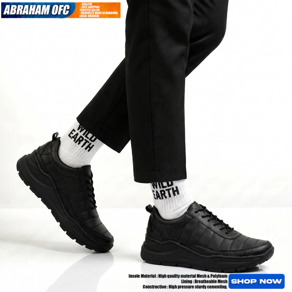 ABRHM - Sepatu Casual Sneakers Hitam Hak Tinggi Pria