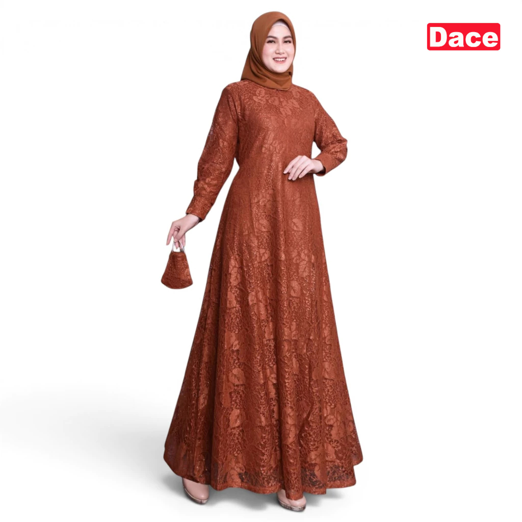 DACE - Gamis Brokat Wanita Kondangan Merah Bata Biru Tua Biru Muda