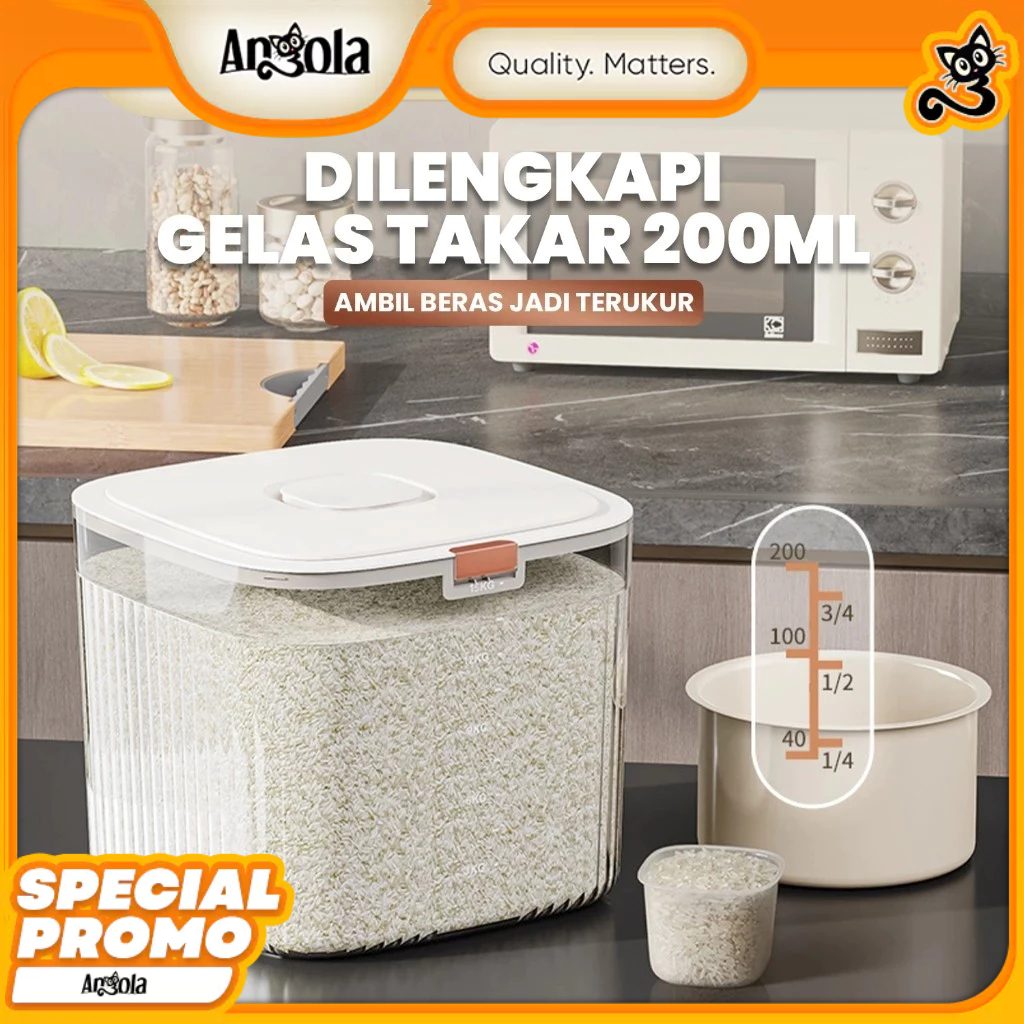 Angola Tempat Beras Transparan 15KG Dispenser Beras E20 E21 Wadah Penyimpanan Beras Serbaguna