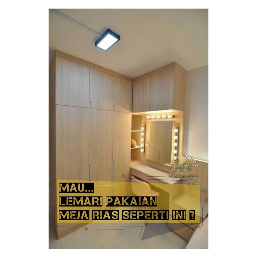 Lemari Pakaian Minimalis Sudut Plus Meja Rias Custom - Furniture Custom