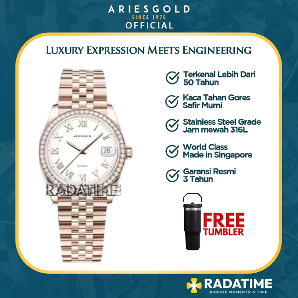 [FREE TUMBLER] Jam Tangan Wanita Aries Gold B-1069R-RG-RW Heritage Free Bezel 100% Original