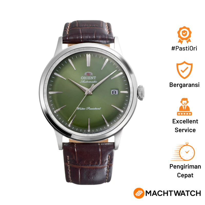 Jam Tangan Pria Orient Classic RA-AC0029E Bambino Automatic Green Gradation Dial Brown Leather Strap