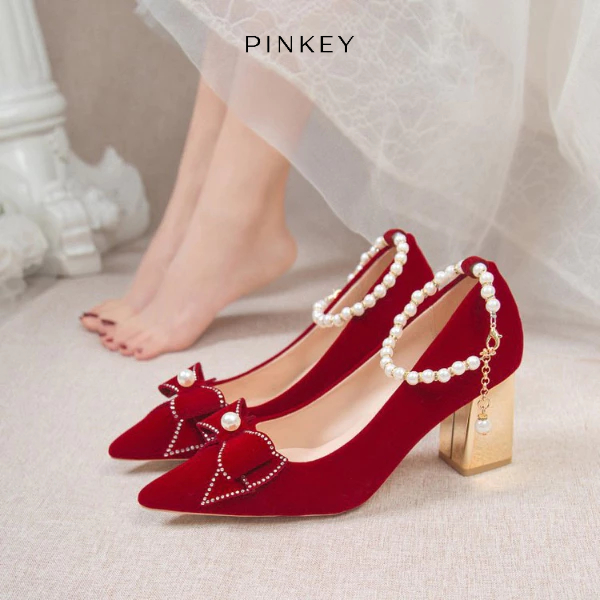 PINKEY P355 High Heels wanita Sepatu Sepatu Pesta wanita 6cm shoes Sepatu hak tinggi Merah