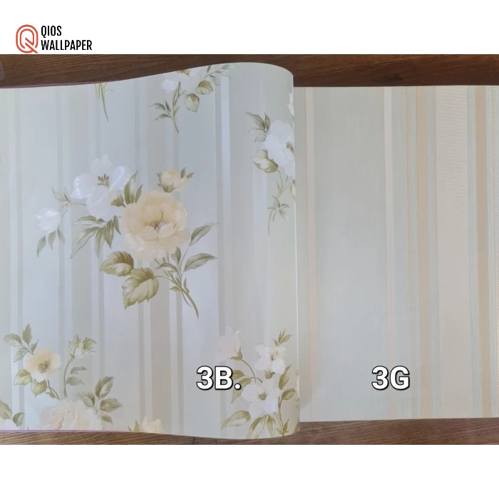 Wallpaper dinding shabby pink merah kuning bunga luxury