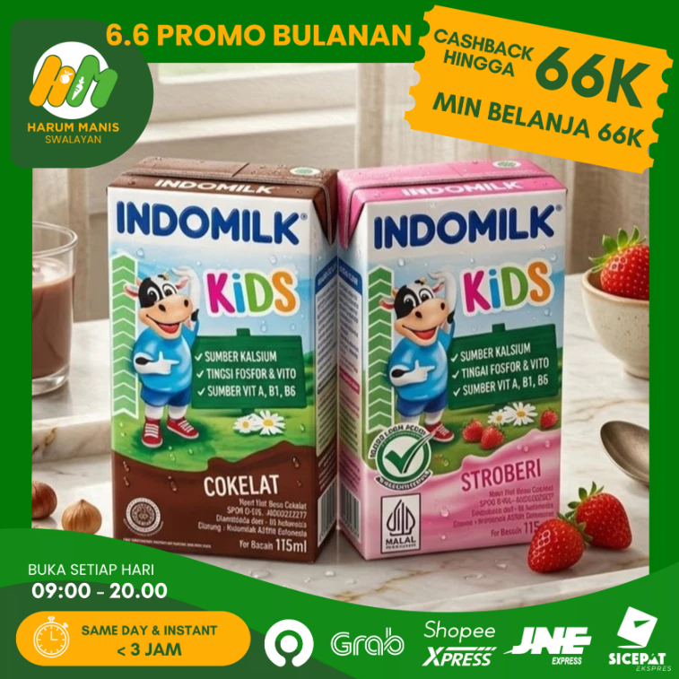 SUSU UHT INDOMILK 125ML / INDOMILK KIDS COKLAT 125ML / INDOMILK KIDS STRAWBERRY 125ML