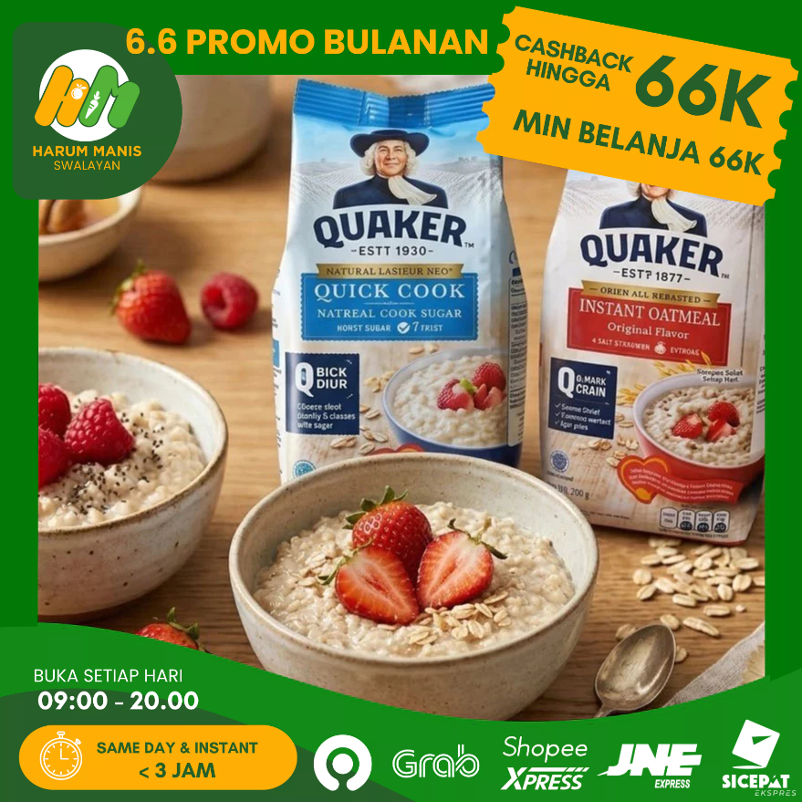 QUAKER OATMEAL MERAH 200GR / QUAKER OATMEAL BIRU 200GR / QUAKER BUNGKUS KECIL / QUAKER SEDUH AIR PAN