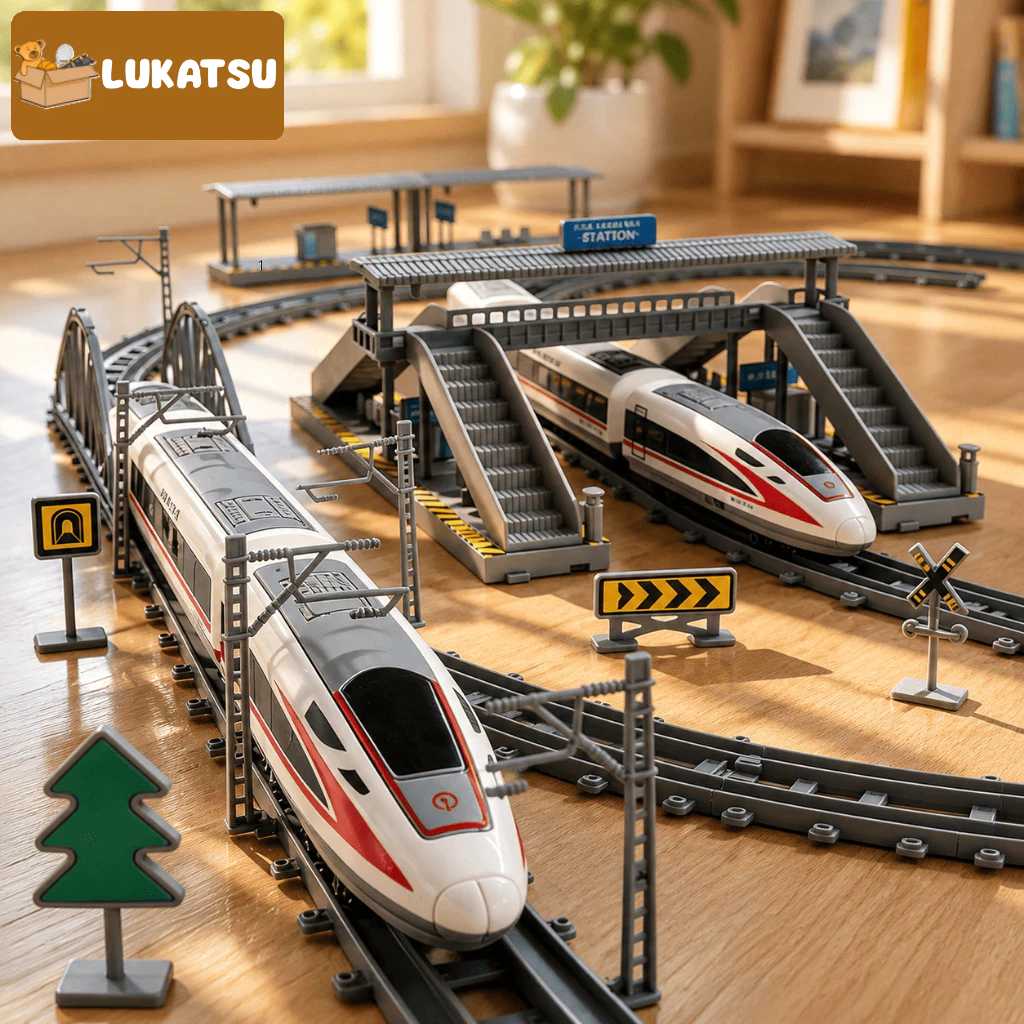 Mainan Kereta Api + Rel Panjang Mainan DIY Kereta Rel Listrik Kereta Api Jalur Mainan Anak Laki-laki