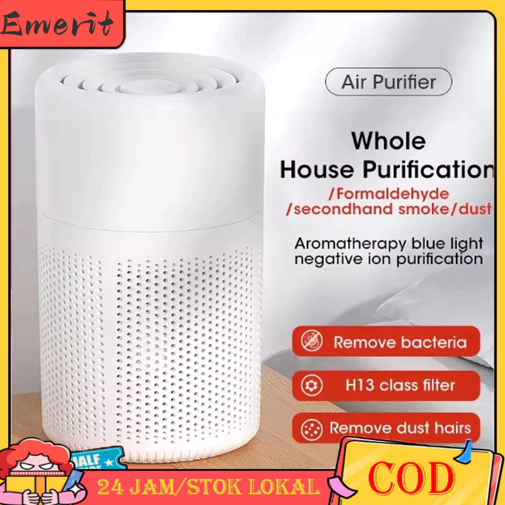 Air Purifier HEPA Carbon Filter Negative Ion Blue Light, Penghilang Asap Rokok Bau Deodorizer untuk 