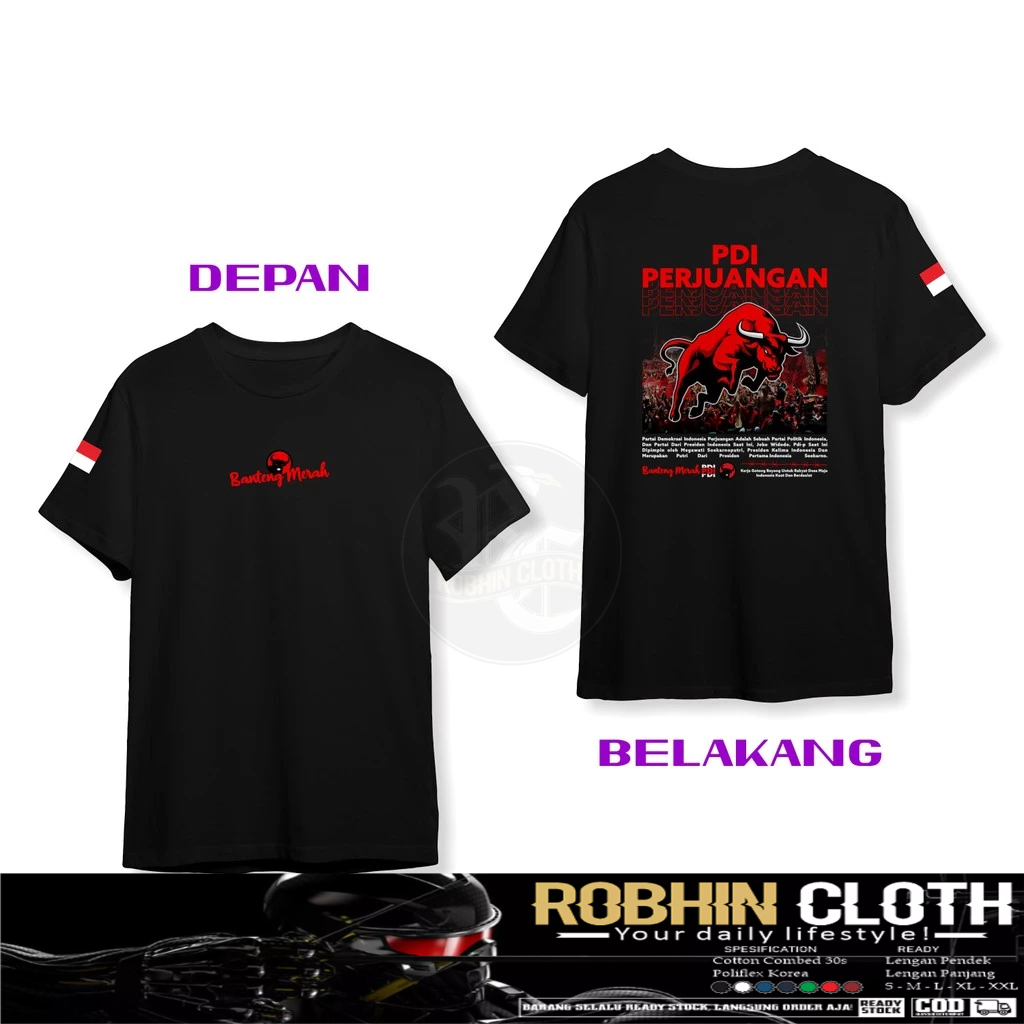 Kaos Baju PDIP Banteng Merah Streetwear DB Kaos Distro