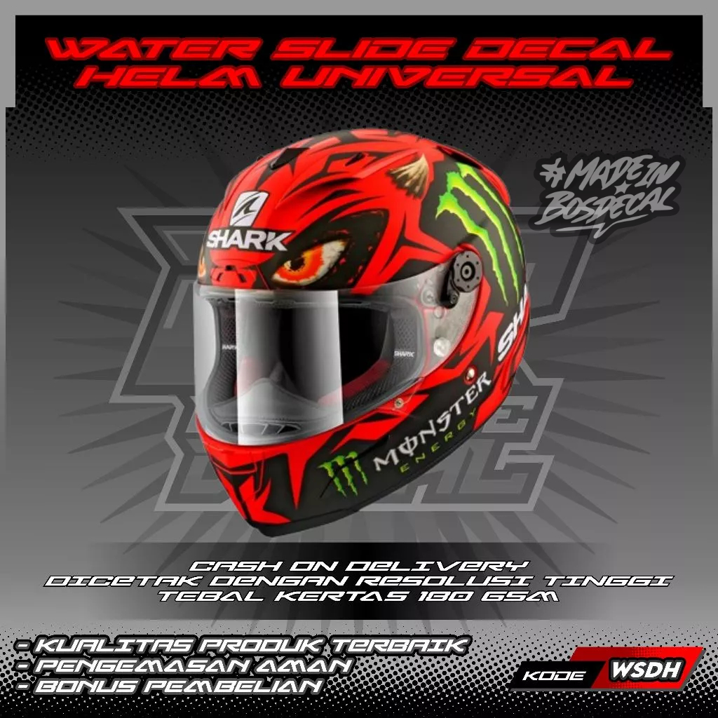 WATER SLIDE DECAL HELM UNIVERSAL MOTIF SHARK RACE PRO LORENZO DIABLO | WATER SLIDE DECAL