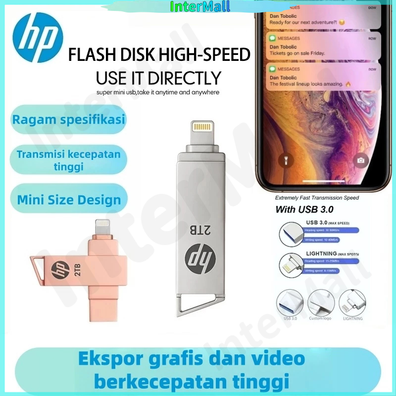 HP Flash Disk 2TB OTG for iPhone USB 3.0 High Speed Flash Drive Storage Silver Pink