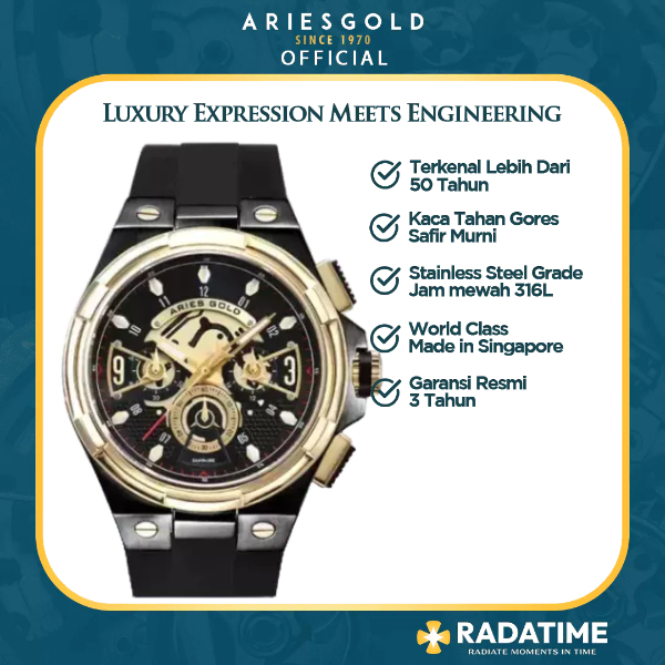 [FREE MUG] Jam Tangan Pria Aries Gold Original & Garansi Resmi 2 Tahun G-7016-BKG-BKG
