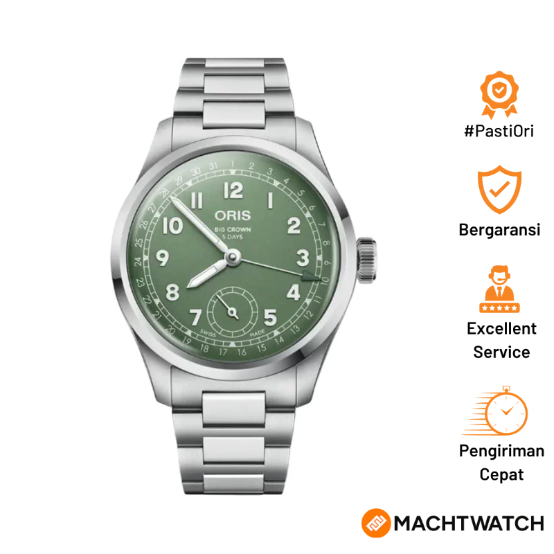 Jam Tangan Pria Oris Big Crown 01-403-7799-4067-07-8-20-06 Pointer Date Calibre 403 Green Dial Stain