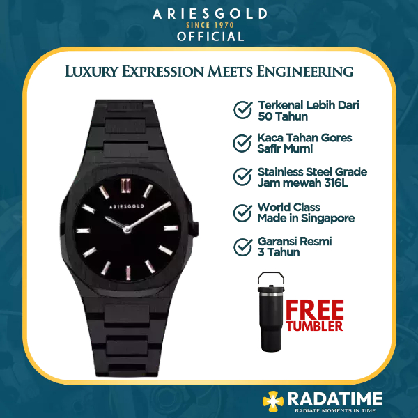 [FREE TUMBLER] Jam Tangan Wanita Aries Gold Original Solid Garansi L-1032-BK-BKRG