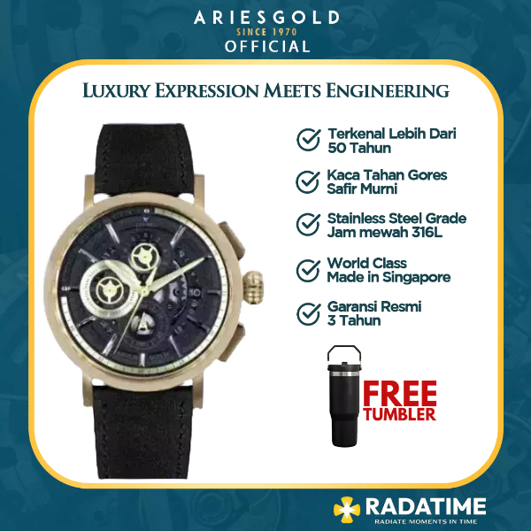 [FREE TUMBLER] Jam Tangan Pria Aries Gold Inspire Hawk 100% Original Gold G-7018-G-BK