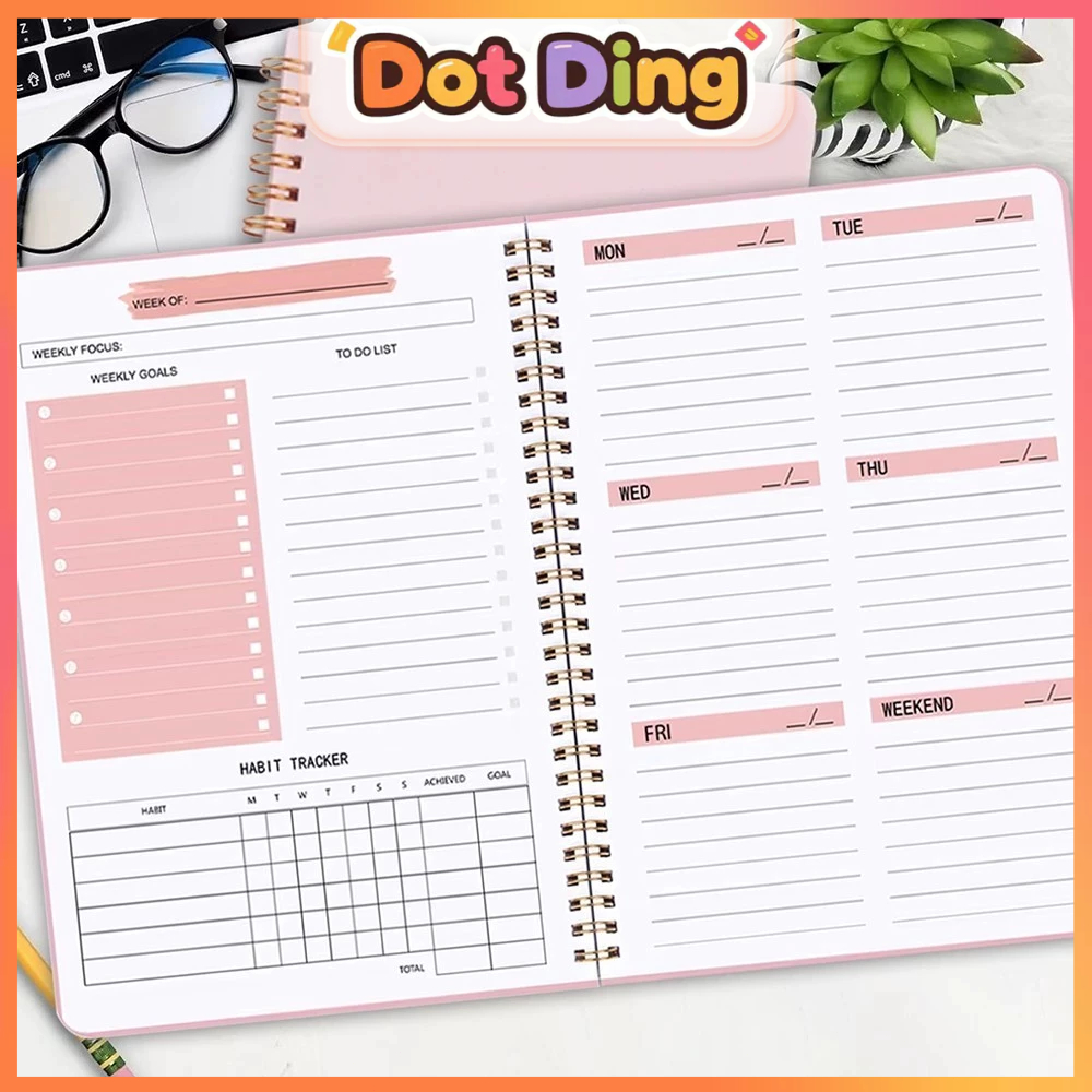 [DOTDING] Planner Mingguan A5 Rencana 52 Minggu Agenda Buku Catatan Kulit Lembut Jadwal Harian Kebia