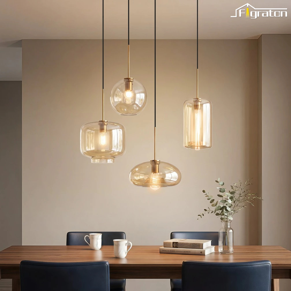 Lampu Gantung Kaca Teh Bulat Minimalis Nordic Meja Makan Kamar Tidur Minibar Restoran Dapur Cafe E27