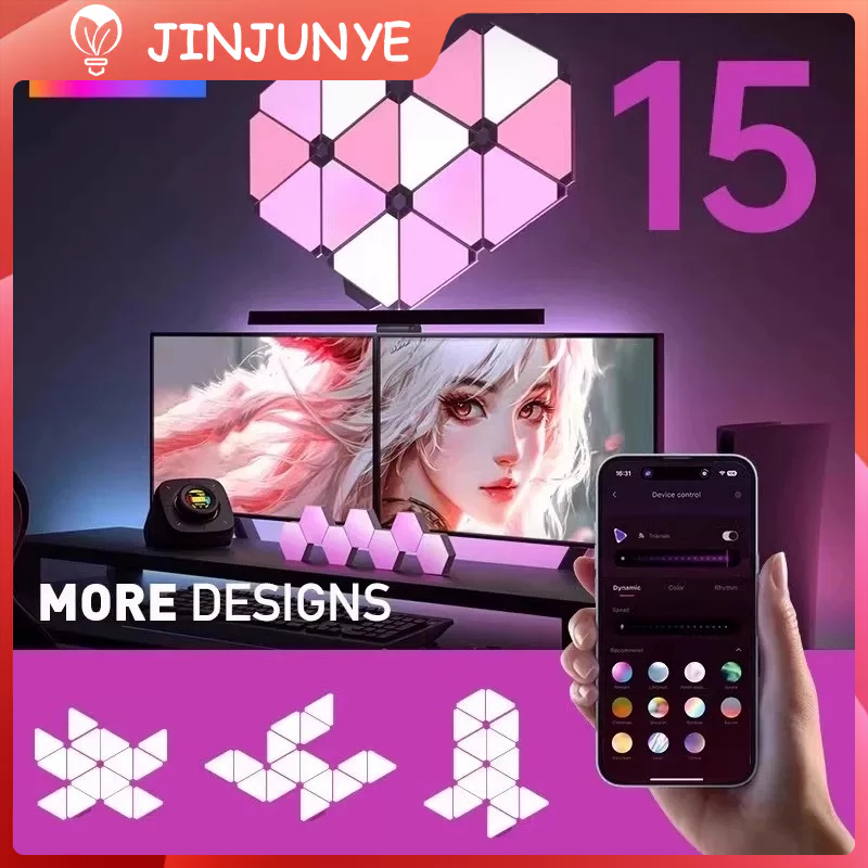 Lampu RGB Gaming Remote Control  Bar Segitiga Lampu Dekorasi Panel LED Lampu LED Dinding Gaming bisa