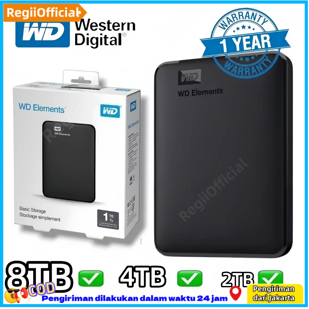 [8TB]Hardisk External WD Elements 8TB/4TB/2TB/1TB Promo HDD Eksternal