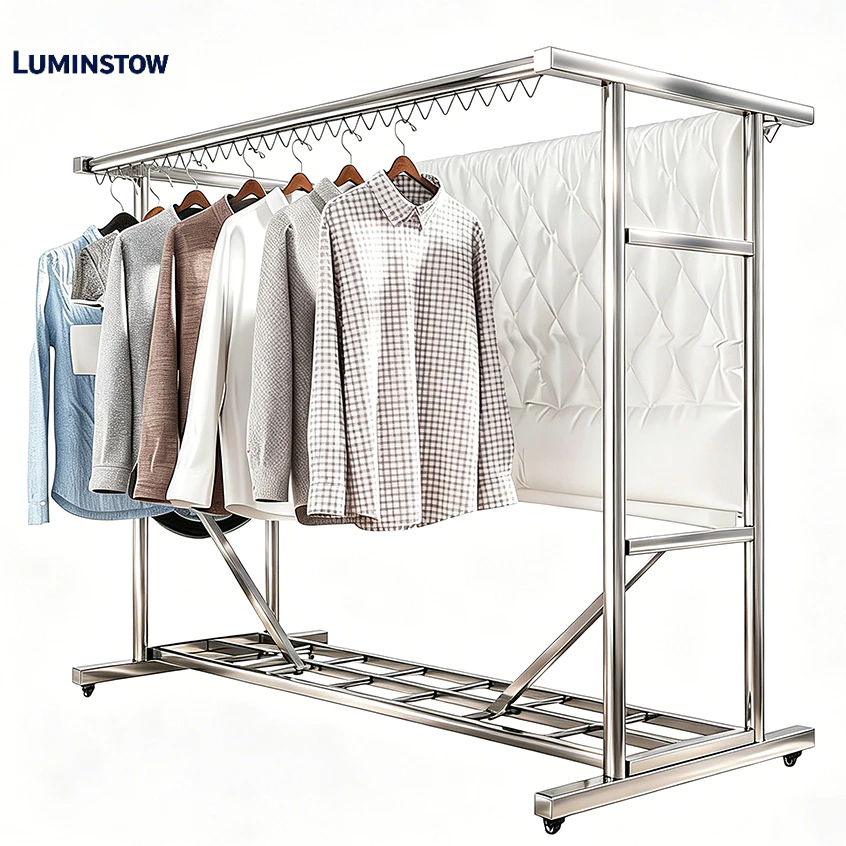 Luminstow Jemuran Baju 2 Tiang Stainless Steel Jemuran Baju Roda Anti Angin  Jemuran Hanger Portable